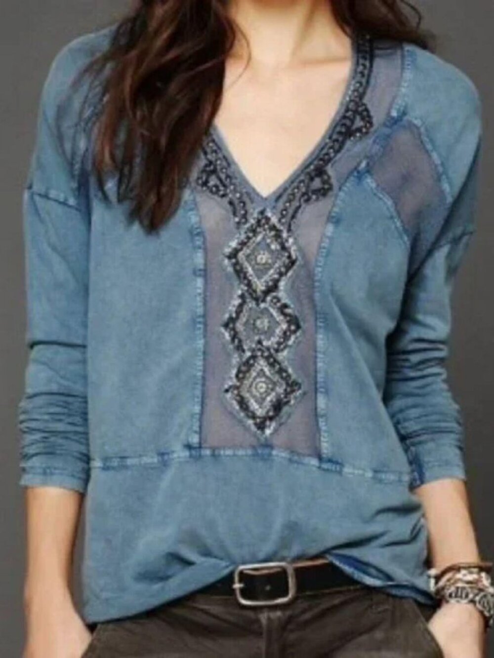 Free People Focus on the Center Beaded Tunic Top Size XS